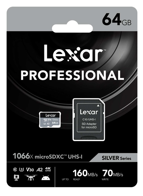 LEXAR<br/>MICROSD SILVER SERIES UHS-I 64GB V30