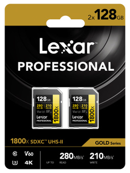 LEXAR<br/>SD PRO GOLD UHS-II 1800X 128G V60 2 PACK