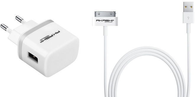 AKASHI c/secteur blanc usb + data 1m p/ip3/4