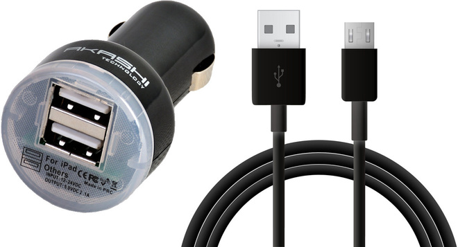 AKASHI c/al/cigares 2usb 1a+data microusb 1m nr