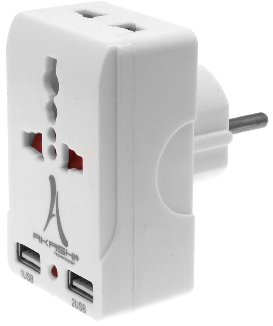 AKASHI c/sect univ/europ 2 usb 2a ultra compact