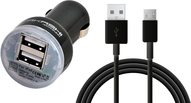 AKASHI c/al/cigares 2usb 2a1+cab microusb noir