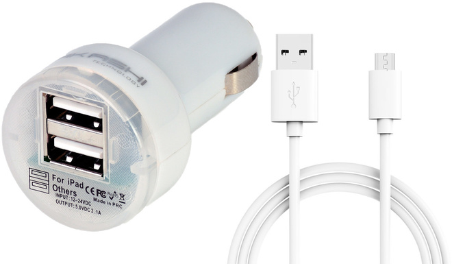 AKASHI c/al/cigares 2usb 2a1+cab microusb blanc