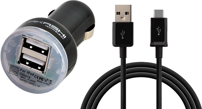 AKASHI c/al/cigares 2 usb 2a1 + usb-c noir