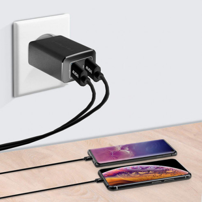 AKASHI<br/>c/secteur 2usb + cable usb-c noir