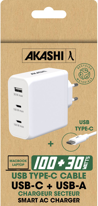 AKASHI<br/>CHARG/SECT/INTEL USB-C 3A 100W USB 30W