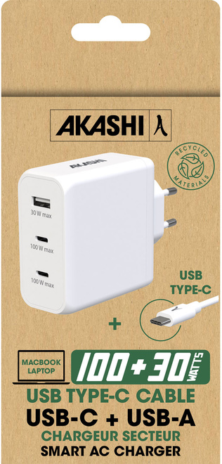 AKASHI<br/>CHARG/SECT/INTEL USB-C 3A 100W USB 30W