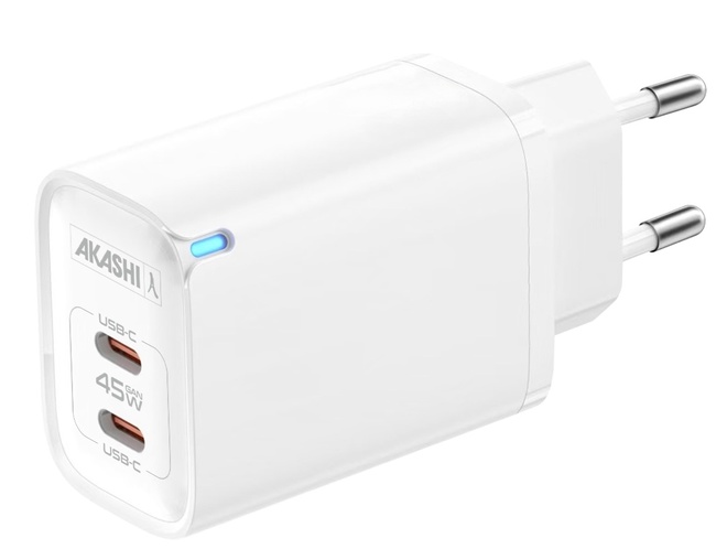 AKASHI<br/>c/sect 45w GaN double usb-c blanc