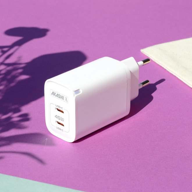 AKASHI<br/>c/sect 45w GaN double usb-c blanc