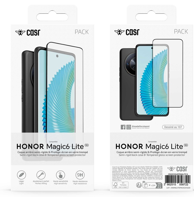 CASR<br/>coque noire+prot ecran honor magic6 lite