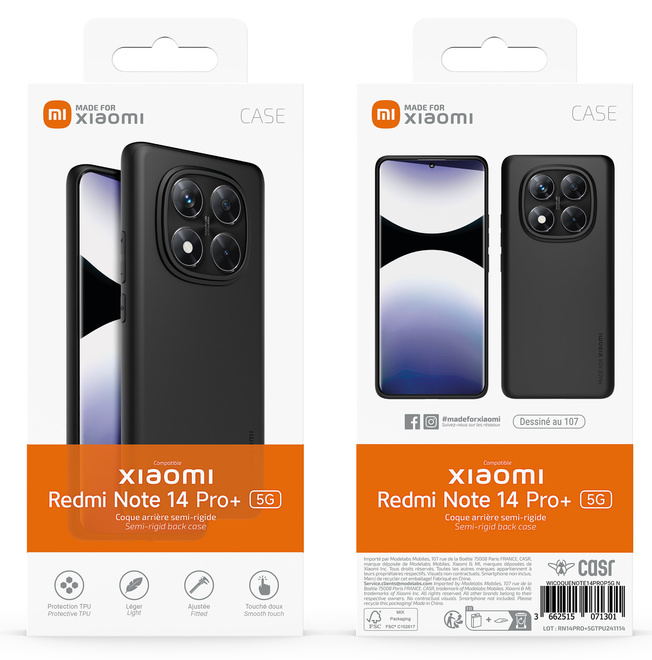 XIAOMI<br/>coque tpu noir p/redmi note 14 pro+ 5g