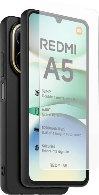 XIAOMI<br/>coque noir tpu + verre trempe redmi a5