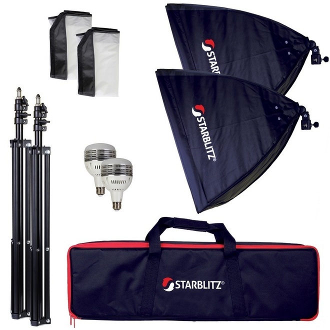 STARBLITZ STUDIO<br/>Kit eclair 2x60W+sac+pieds+boite lum