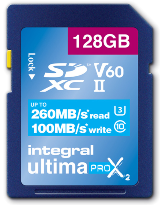 INTEGRAL<br/>sdxc 128gbcl10 uhs2 u3 v60 260mb/100mb/s