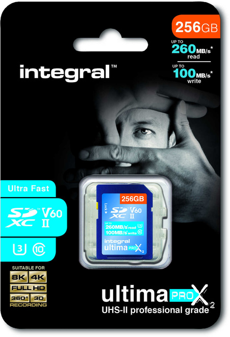 INTEGRAL<br/>sdxc 256gb cl10 uhs2 u3v60 260mb/100mb/s