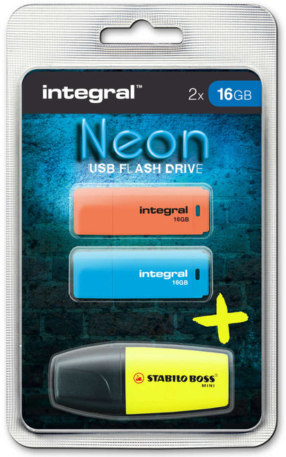 INTEGRAL 2cles usb 2.0.16g.+1mini stabilo jaune.