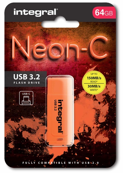 INTEGRAL<br/>cle usb 64go.usb-c 3.2.orange.