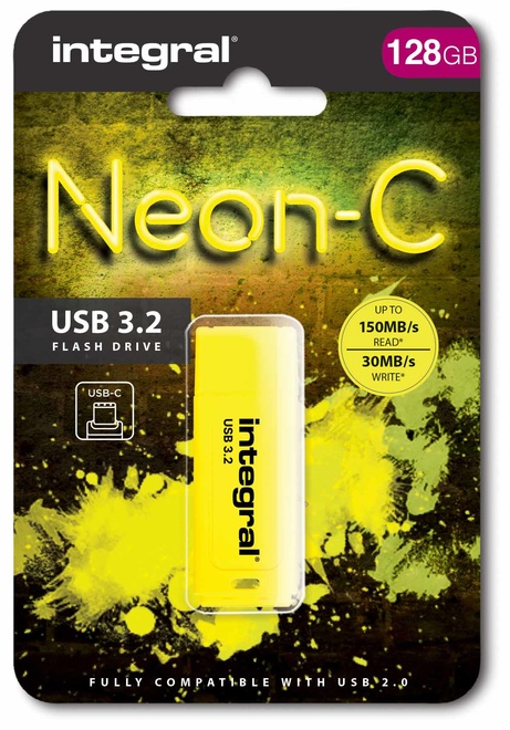 INTEGRAL<br/>cle usb 128go.usb-c 3.2.jaune.