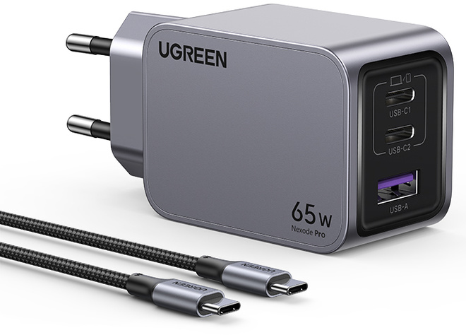 UGREEN<br/>charg sect 65w 3 ports gan + cable usb/c