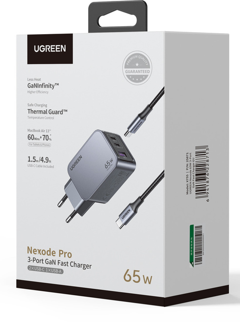 UGREEN<br/>charg sect 65w 3 ports gan + cable usb/c
