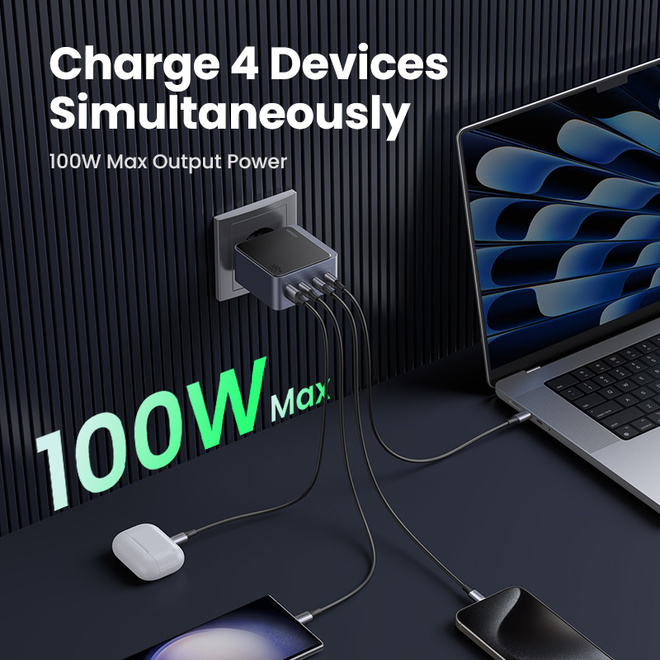 UGREEN<br/>charg sect gan 4 ports 100w gris