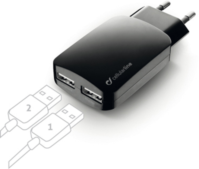 CELLULAR LINE c/secteur 2 usb 3a noir