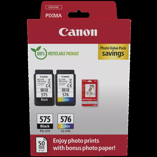 CANON<br/>cart PG575/CL576 x1+pap photo GP501 x10.